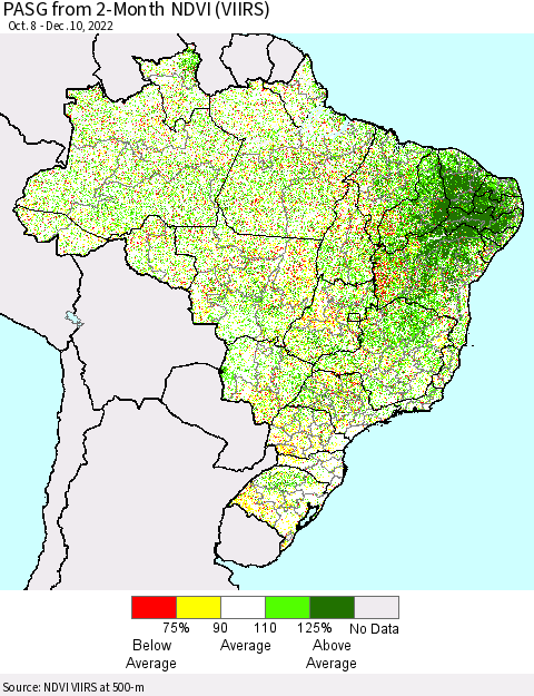 Brazil PASG from 2-Month NDVI (VIIRS) Thematic Map For 12/3/2022 - 12/10/2022