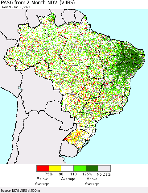 Brazil PASG from 2-Month NDVI (VIIRS) Thematic Map For 1/1/2023 - 1/8/2023