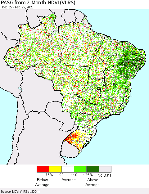 Brazil PASG from 2-Month NDVI (VIIRS) Thematic Map For 2/18/2023 - 2/25/2023
