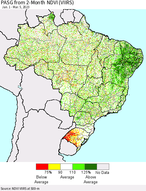 Brazil PASG from 2-Month NDVI (VIIRS) Thematic Map For 2/26/2023 - 3/5/2023