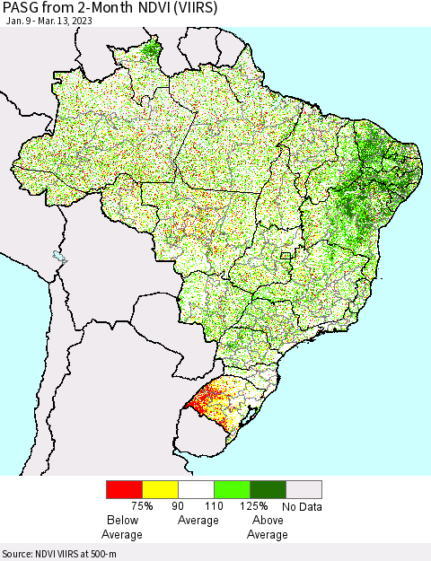 Brazil PASG from 2-Month NDVI (VIIRS) Thematic Map For 3/6/2023 - 3/13/2023