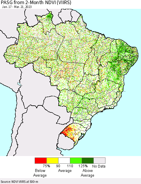 Brazil PASG from 2-Month NDVI (VIIRS) Thematic Map For 3/14/2023 - 3/21/2023