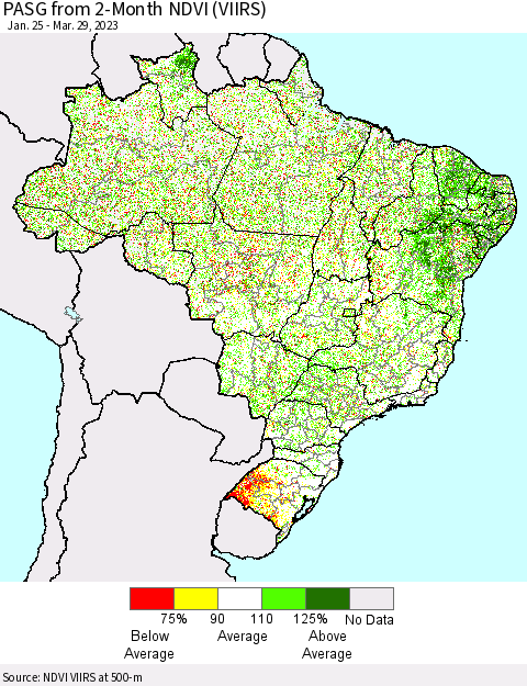 Brazil PASG from 2-Month NDVI (VIIRS) Thematic Map For 3/22/2023 - 3/29/2023