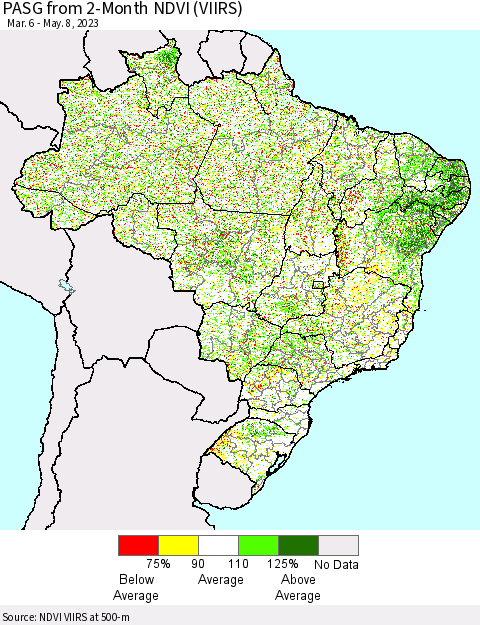 Brazil PASG from 2-Month NDVI (VIIRS) Thematic Map For 5/1/2023 - 5/8/2023