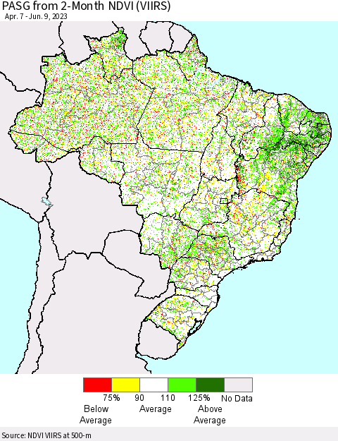 Brazil PASG from 2-Month NDVI (VIIRS) Thematic Map For 6/2/2023 - 6/9/2023