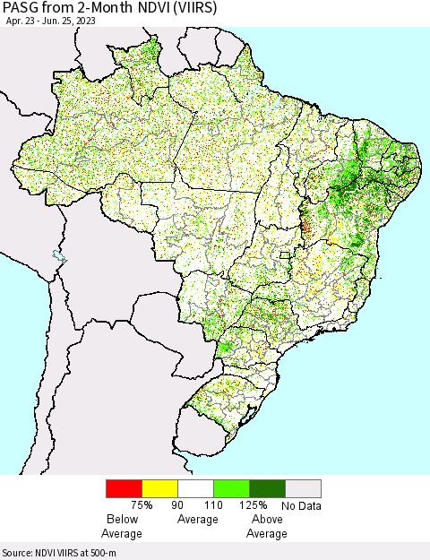 Brazil PASG from 2-Month NDVI (VIIRS) Thematic Map For 6/18/2023 - 6/25/2023