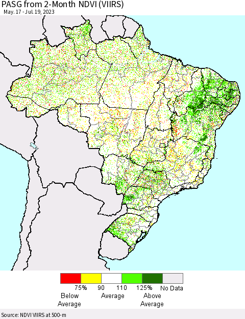 Brazil PASG from 2-Month NDVI (VIIRS) Thematic Map For 7/12/2023 - 7/19/2023
