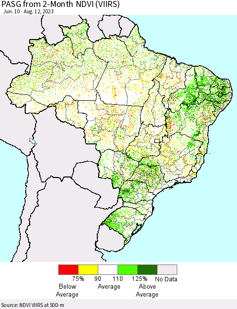 Brazil PASG from 2-Month NDVI (VIIRS) Thematic Map For 8/5/2023 - 8/12/2023