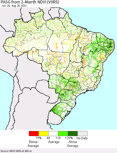 Brazil PASG from 2-Month NDVI (VIIRS) Thematic Map For 8/21/2023 - 8/28/2023