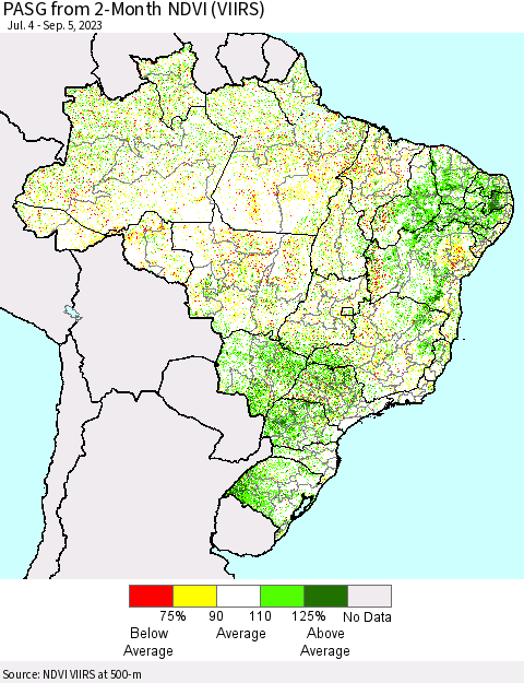 Brazil PASG from 2-Month NDVI (VIIRS) Thematic Map For 8/29/2023 - 9/5/2023
