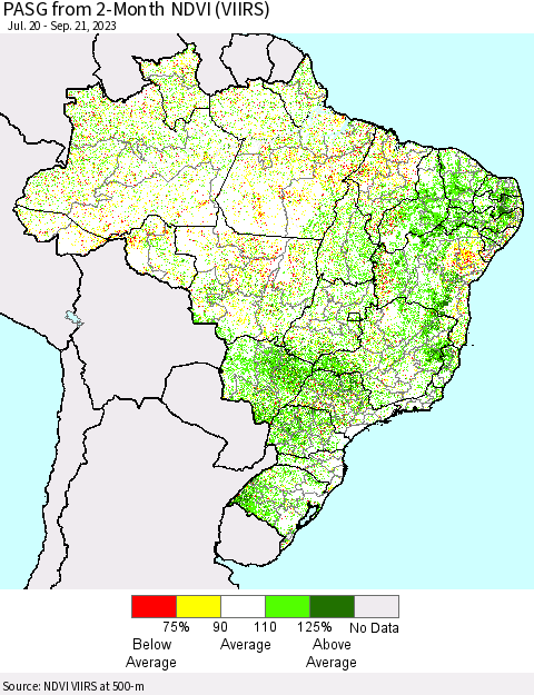 Brazil PASG from 2-Month NDVI (VIIRS) Thematic Map For 9/14/2023 - 9/21/2023