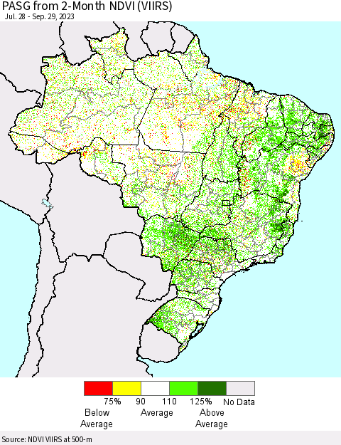 Brazil PASG from 2-Month NDVI (VIIRS) Thematic Map For 9/22/2023 - 9/29/2023