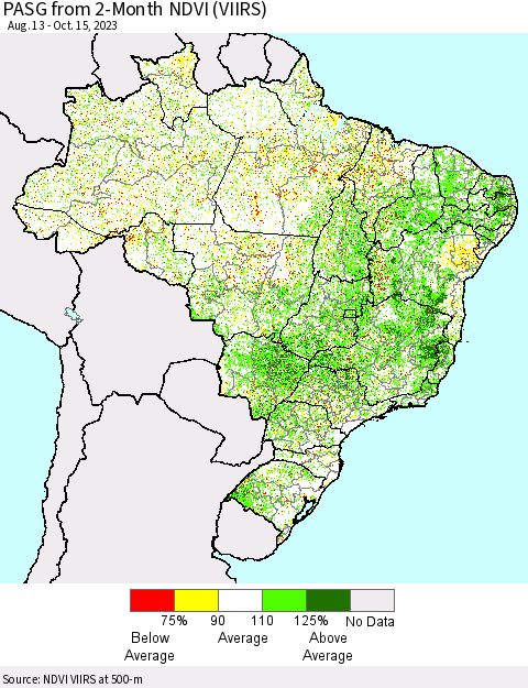 Brazil PASG from 2-Month NDVI (VIIRS) Thematic Map For 10/8/2023 - 10/15/2023