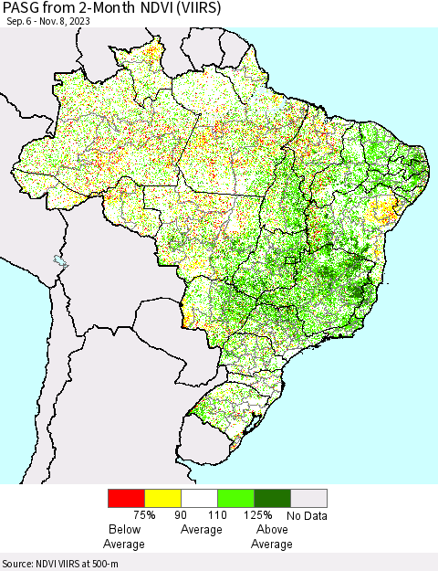 Brazil PASG from 2-Month NDVI (VIIRS) Thematic Map For 11/1/2023 - 11/8/2023