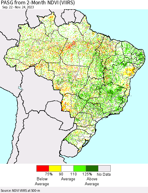 Brazil PASG from 2-Month NDVI (VIIRS) Thematic Map For 11/17/2023 - 11/24/2023