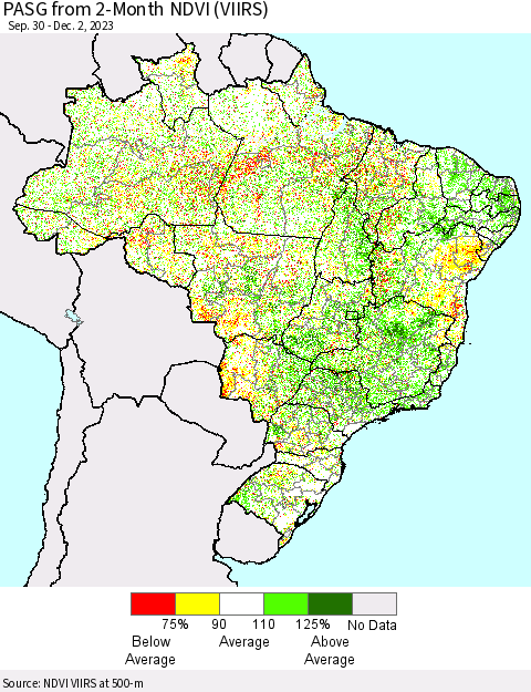 Brazil PASG from 2-Month NDVI (VIIRS) Thematic Map For 11/25/2023 - 12/2/2023