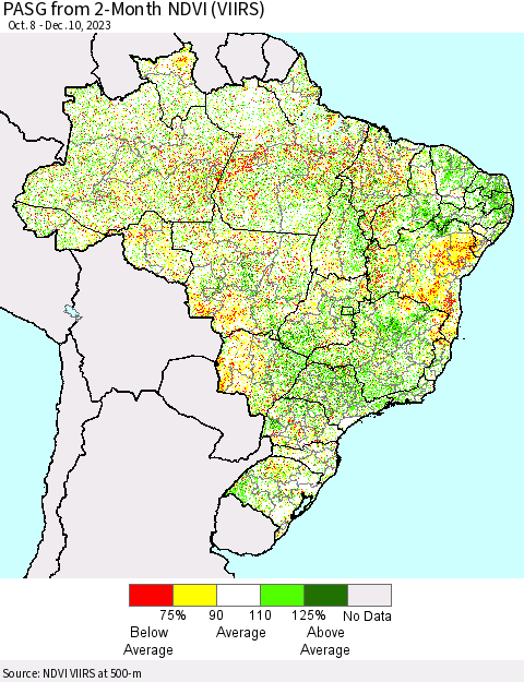 Brazil PASG from 2-Month NDVI (VIIRS) Thematic Map For 12/3/2023 - 12/10/2023