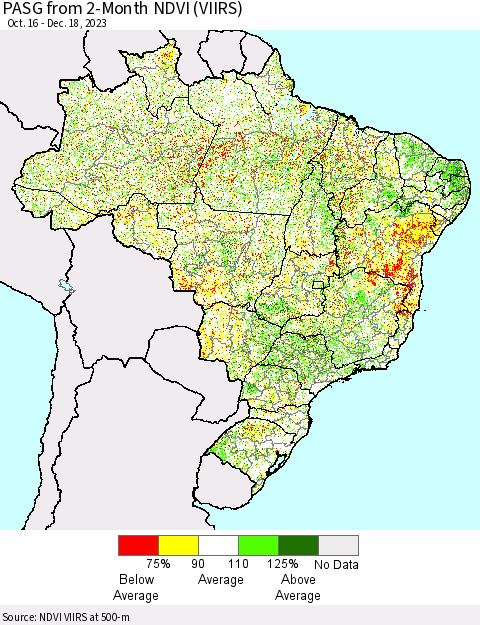 Brazil PASG from 2-Month NDVI (VIIRS) Thematic Map For 12/11/2023 - 12/18/2023