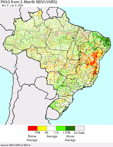 Brazil PASG from 2-Month NDVI (VIIRS) Thematic Map For 1/1/2024 - 1/8/2024