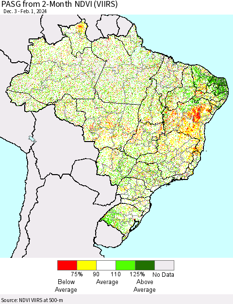 Brazil PASG from 2-Month NDVI (VIIRS) Thematic Map For 1/25/2024 - 2/1/2024