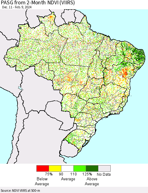 Brazil PASG from 2-Month NDVI (VIIRS) Thematic Map For 2/2/2024 - 2/9/2024