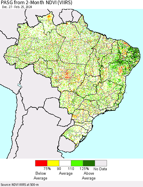 Brazil PASG from 2-Month NDVI (VIIRS) Thematic Map For 2/18/2024 - 2/25/2024