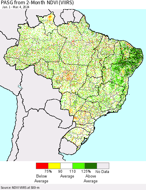 Brazil PASG from 2-Month NDVI (VIIRS) Thematic Map For 2/26/2024 - 3/4/2024