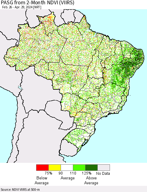 Brazil PASG from 2-Month NDVI (VIIRS) Thematic Map For 4/22/2024 - 4/29/2024