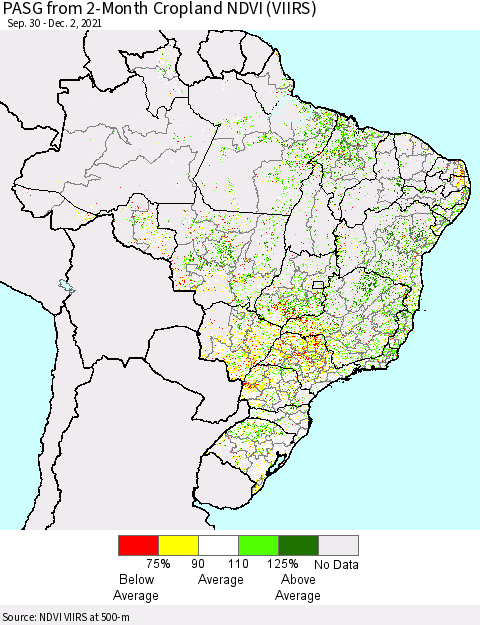 Brazil PASG from 2-Month Cropland NDVI (VIIRS) Thematic Map For 11/25/2021 - 12/2/2021