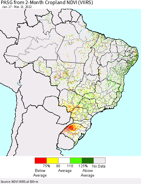 Brazil PASG from 2-Month Cropland NDVI (VIIRS) Thematic Map For 3/14/2022 - 3/21/2022
