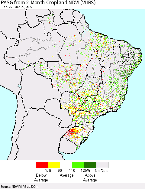 Brazil PASG from 2-Month Cropland NDVI (VIIRS) Thematic Map For 3/22/2022 - 3/29/2022