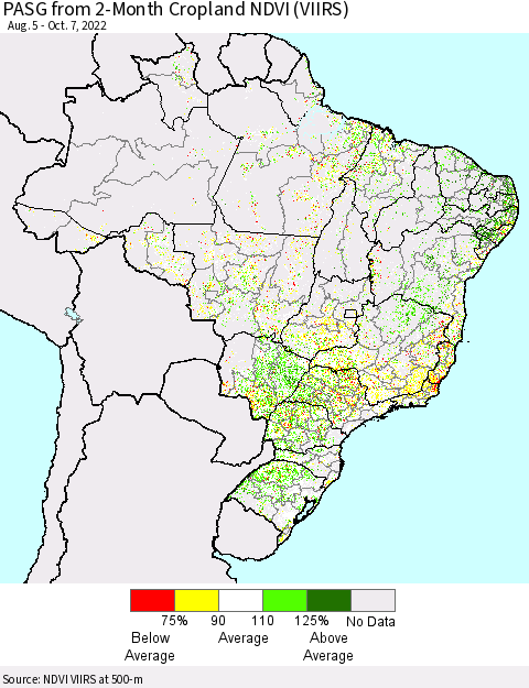 Brazil PASG from 2-Month Cropland NDVI (VIIRS) Thematic Map For 9/30/2022 - 10/7/2022
