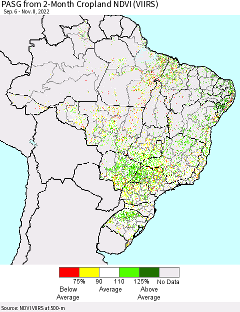 Brazil PASG from 2-Month Cropland NDVI (VIIRS) Thematic Map For 11/1/2022 - 11/8/2022