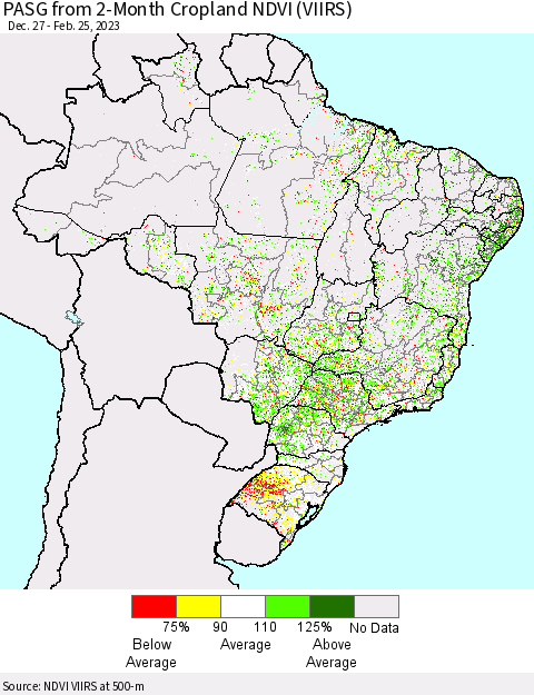 Brazil PASG from 2-Month Cropland NDVI (VIIRS) Thematic Map For 2/18/2023 - 2/25/2023
