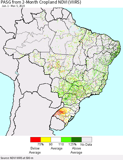 Brazil PASG from 2-Month Cropland NDVI (VIIRS) Thematic Map For 2/26/2023 - 3/5/2023