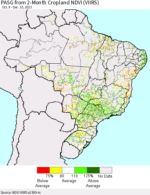Brazil PASG from 2-Month Cropland NDVI (VIIRS) Thematic Map For 12/3/2023 - 12/10/2023