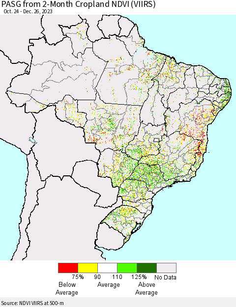 Brazil PASG from 2-Month Cropland NDVI (VIIRS) Thematic Map For 12/19/2023 - 12/26/2023