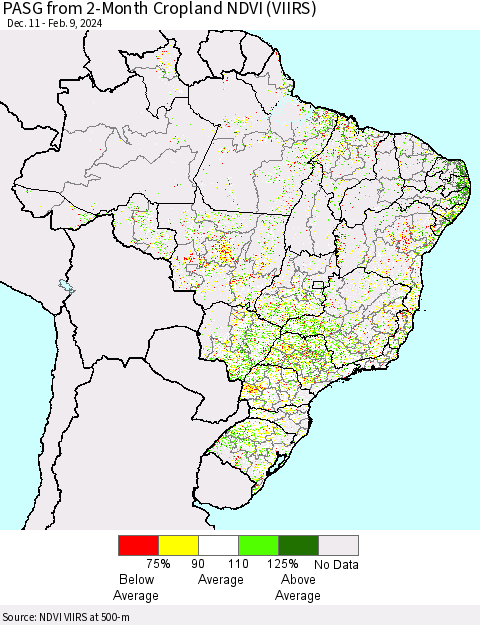 Brazil PASG from 2-Month Cropland NDVI (VIIRS) Thematic Map For 2/2/2024 - 2/9/2024