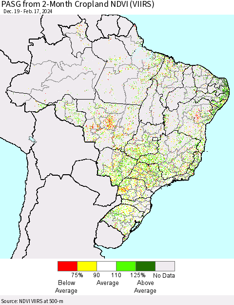 Brazil PASG from 2-Month Cropland NDVI (VIIRS) Thematic Map For 2/10/2024 - 2/17/2024
