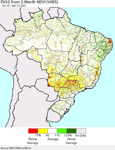 Brazil PASG from 3-Month NDVI (VIIRS) Thematic Map For 9/6/2021 - 9/13/2021
