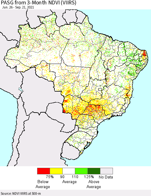 Brazil PASG from 3-Month NDVI (VIIRS) Thematic Map For 9/14/2021 - 9/21/2021