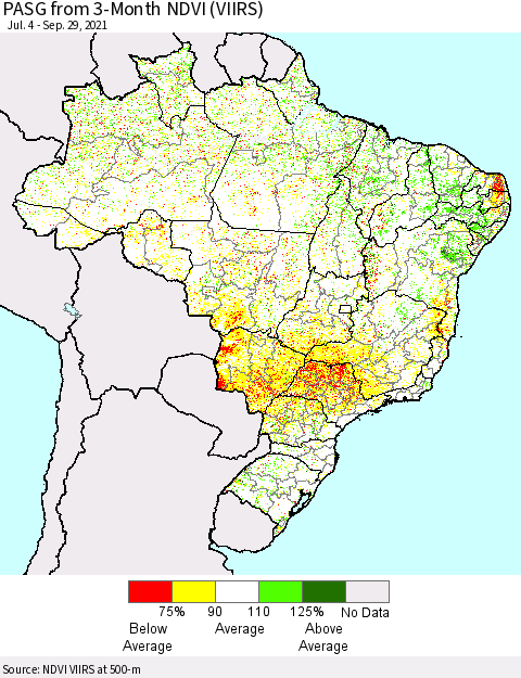 Brazil PASG from 3-Month NDVI (VIIRS) Thematic Map For 9/22/2021 - 9/29/2021