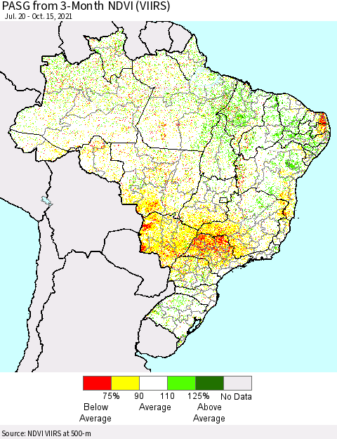 Brazil PASG from 3-Month NDVI (VIIRS) Thematic Map For 10/8/2021 - 10/15/2021