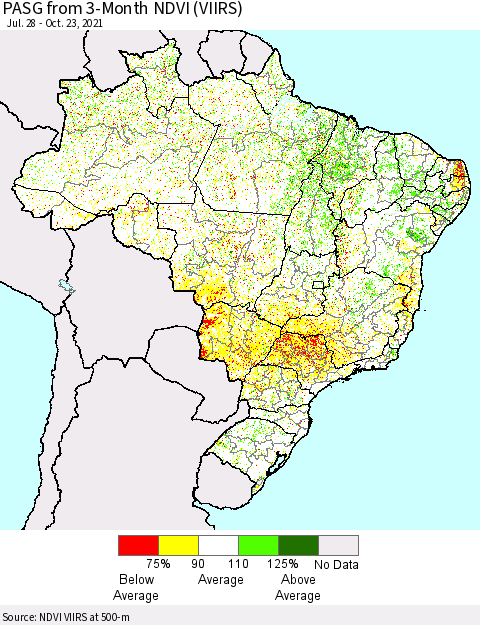 Brazil PASG from 3-Month NDVI (VIIRS) Thematic Map For 10/16/2021 - 10/23/2021