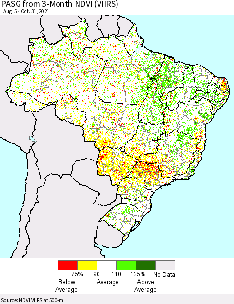 Brazil PASG from 3-Month NDVI (VIIRS) Thematic Map For 10/24/2021 - 10/31/2021