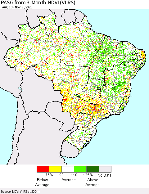 Brazil PASG from 3-Month NDVI (VIIRS) Thematic Map For 11/1/2021 - 11/8/2021