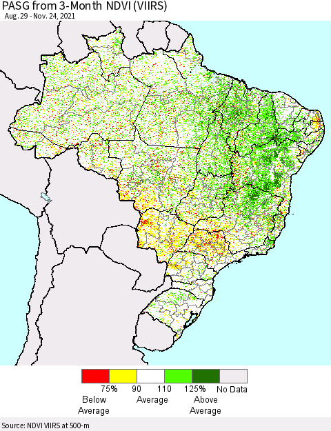 Brazil PASG from 3-Month NDVI (VIIRS) Thematic Map For 11/17/2021 - 11/24/2021
