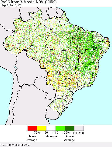 Brazil PASG from 3-Month NDVI (VIIRS) Thematic Map For 11/25/2021 - 12/2/2021