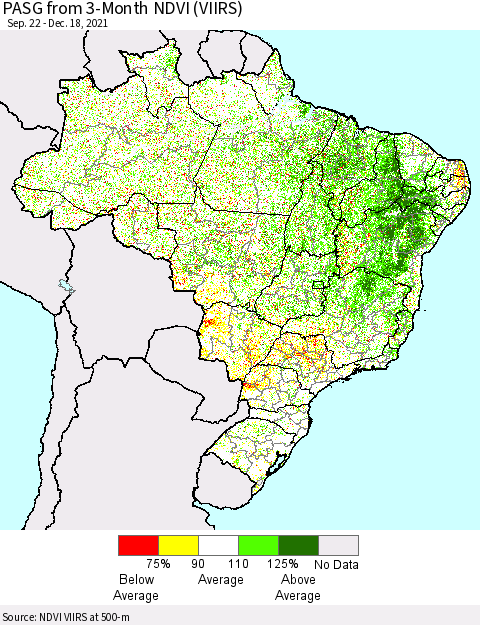Brazil PASG from 3-Month NDVI (VIIRS) Thematic Map For 12/11/2021 - 12/18/2021