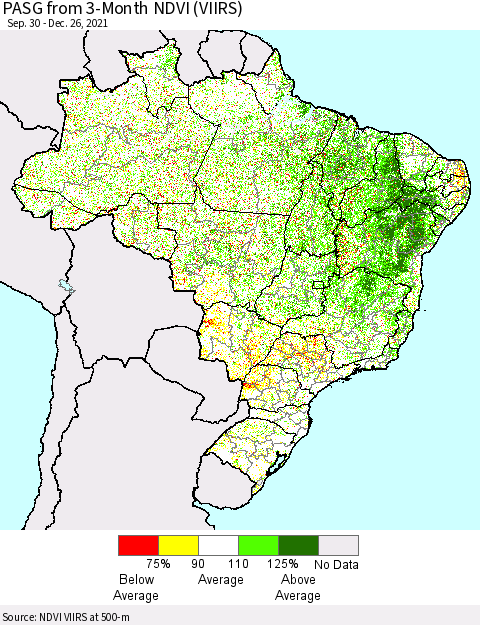 Brazil PASG from 3-Month NDVI (VIIRS) Thematic Map For 12/19/2021 - 12/26/2021